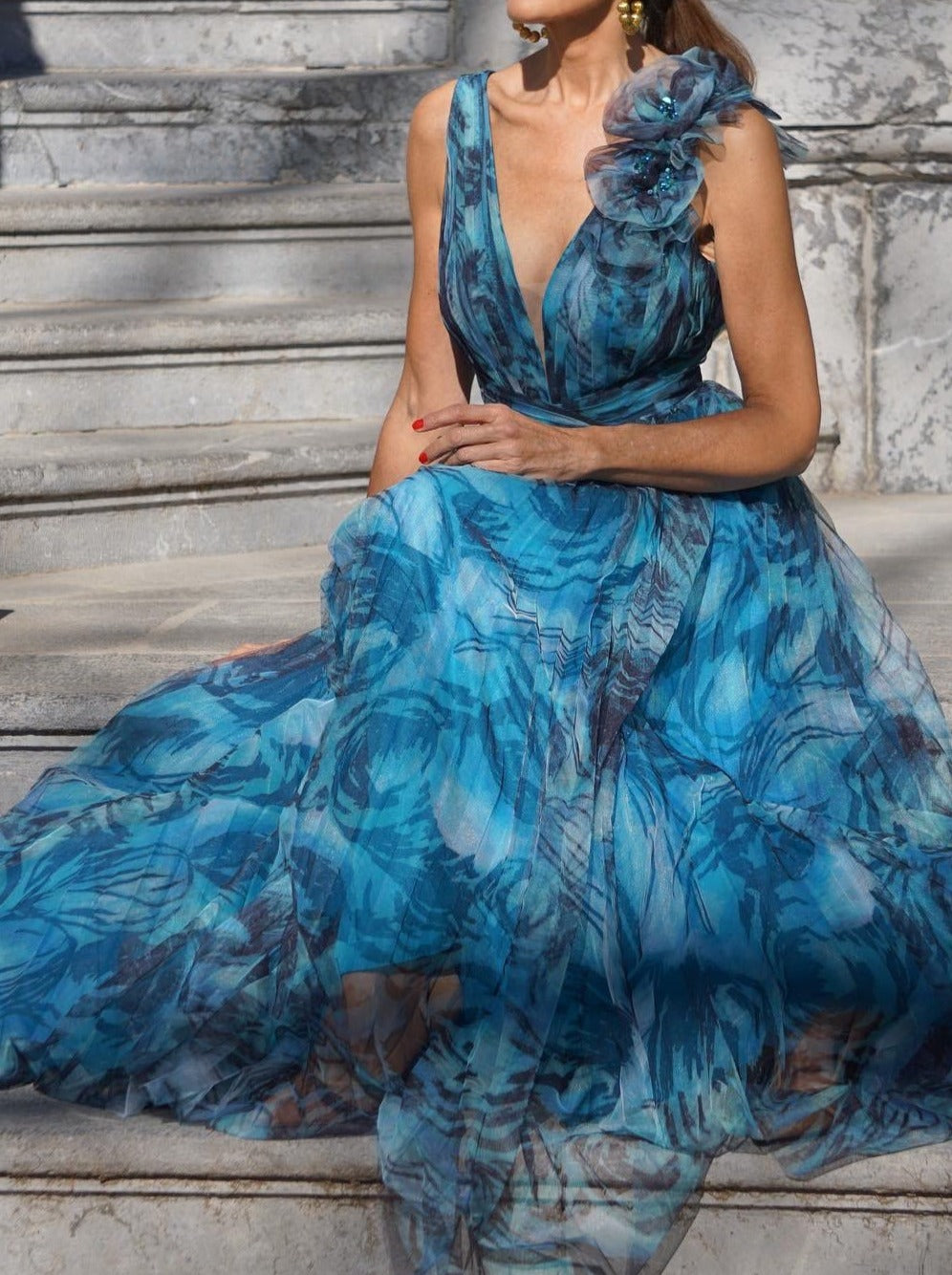 Multi-layered Blue Long Dress