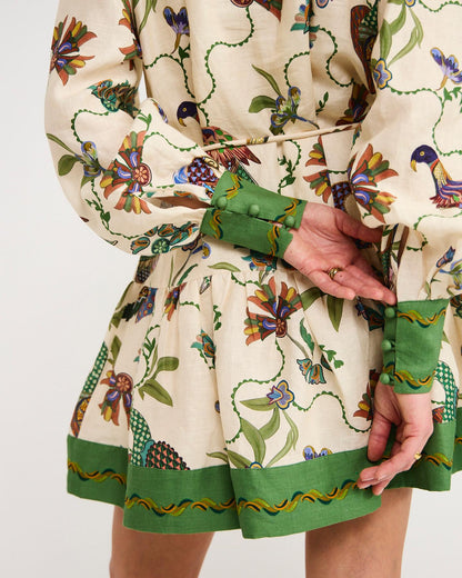 Vintage Flip-Print Long-Sleeve Mini Dress