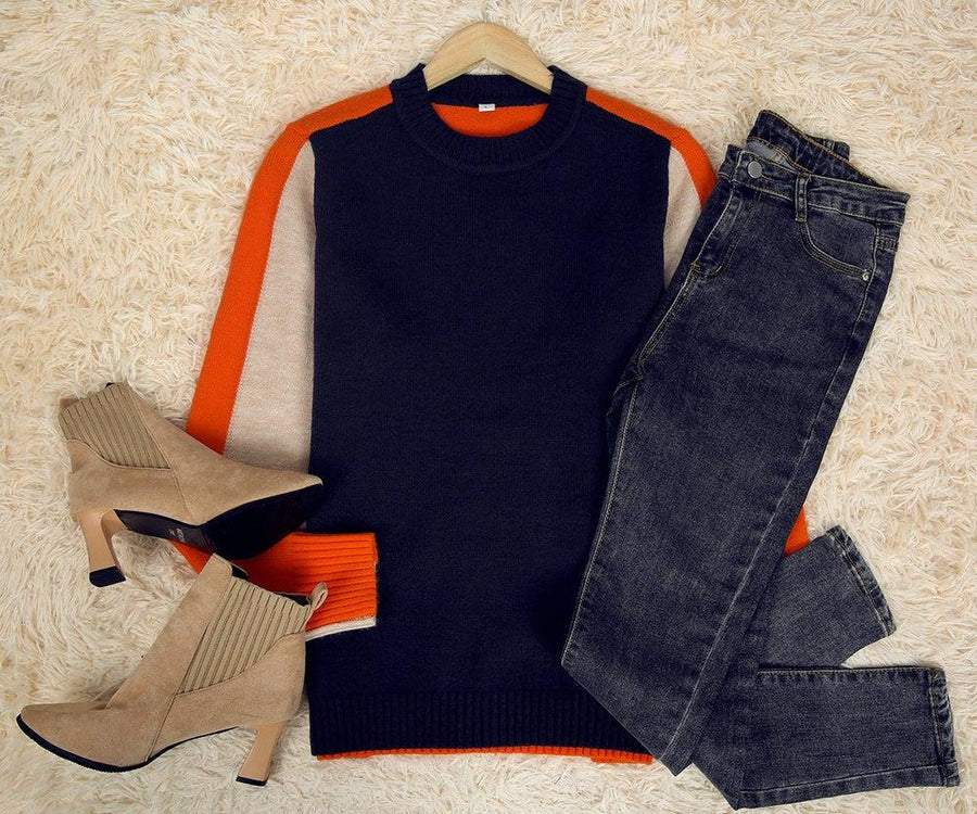 Navy and Orange Retro Stripe Sweater