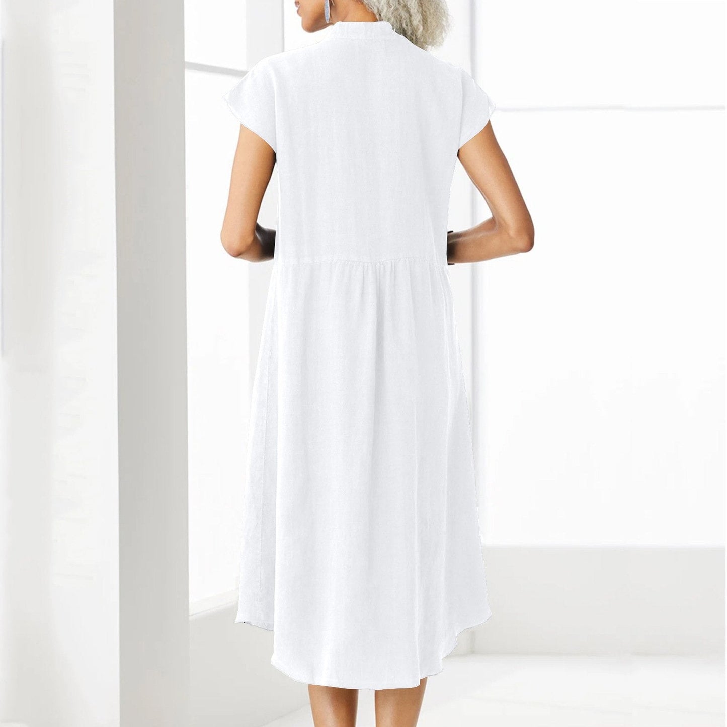 Women’s Button-down Cotton Linen Loose Dress with Pocket