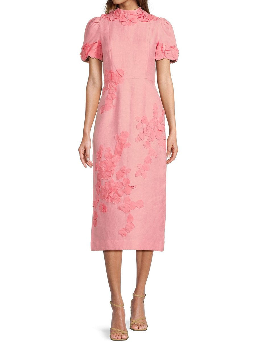 Floral Applique Short Sleeve Midi Dress