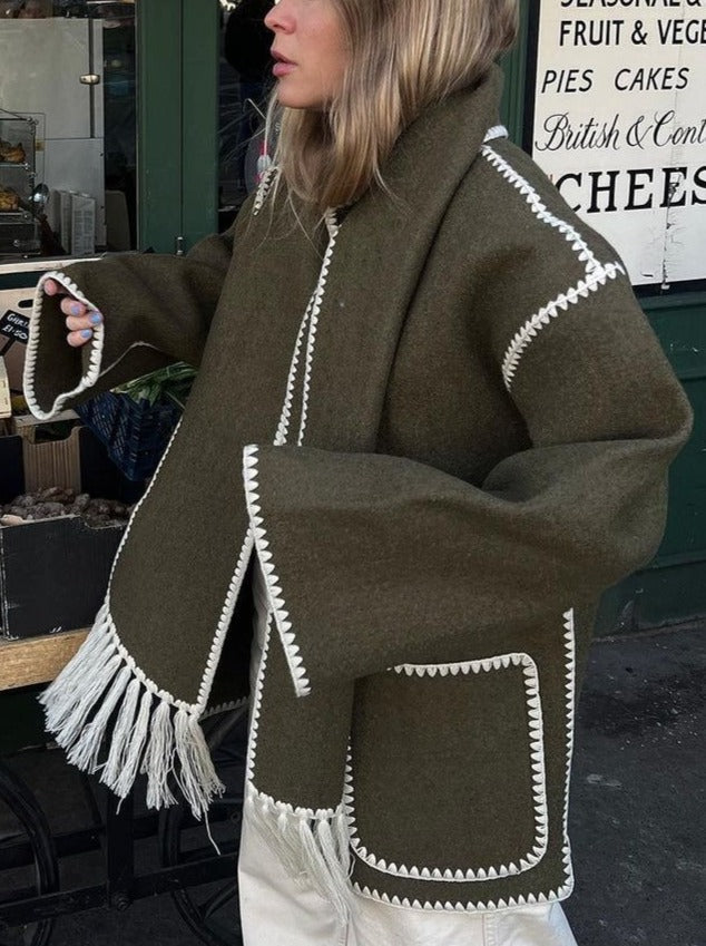 Autumn And Winter Fashion Woolen Coat Tassel Scarf