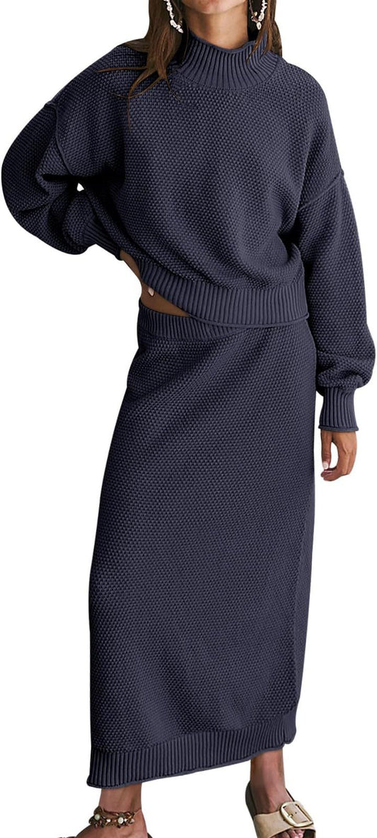 Small High Collar Top Pencil Skirt 2pc Set