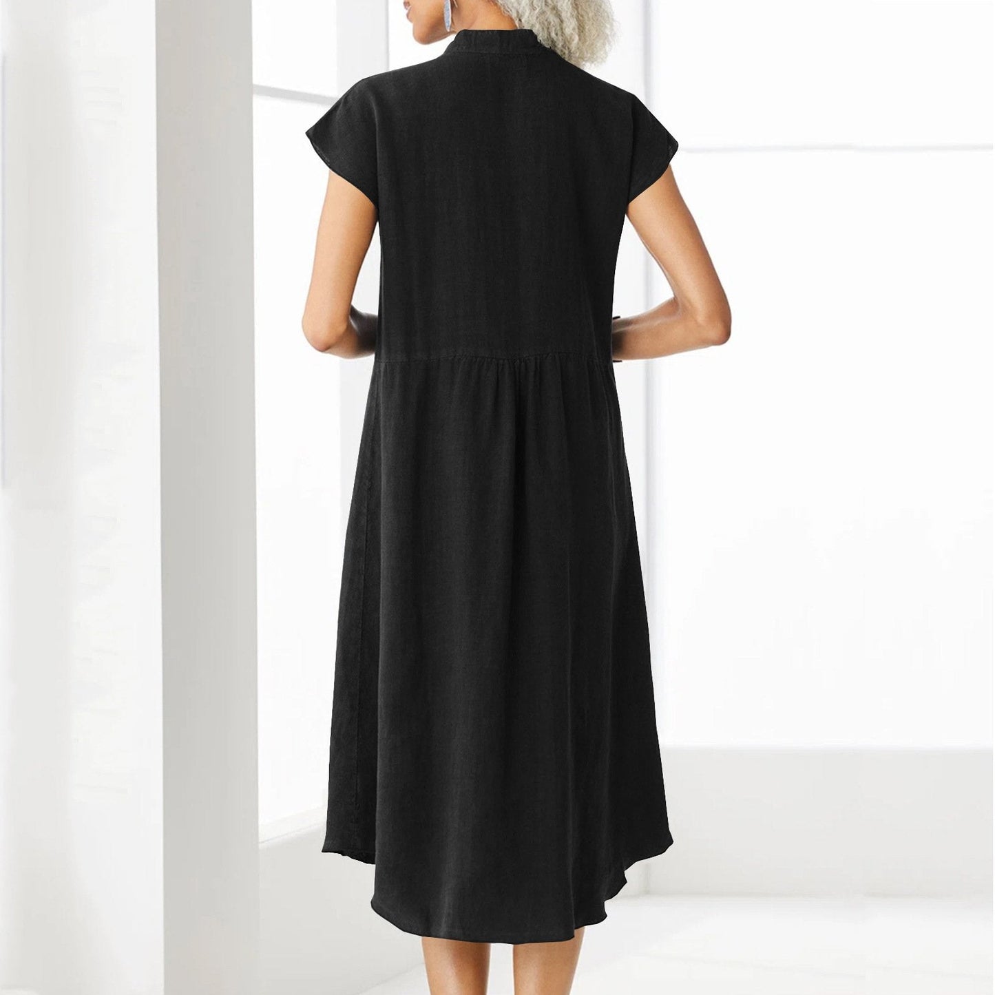 Women’s Button-down Cotton Linen Loose Dress with Pocket