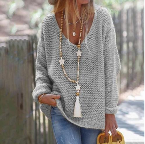 V-Neck Long Sleeve Knitted Sweater