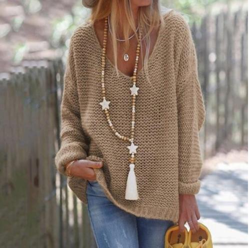 V-Neck Long Sleeve Knitted Sweater