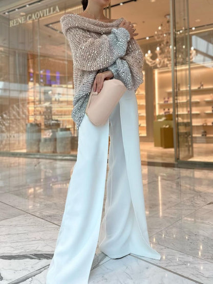 Sequined One-shoulder Loose Sweater